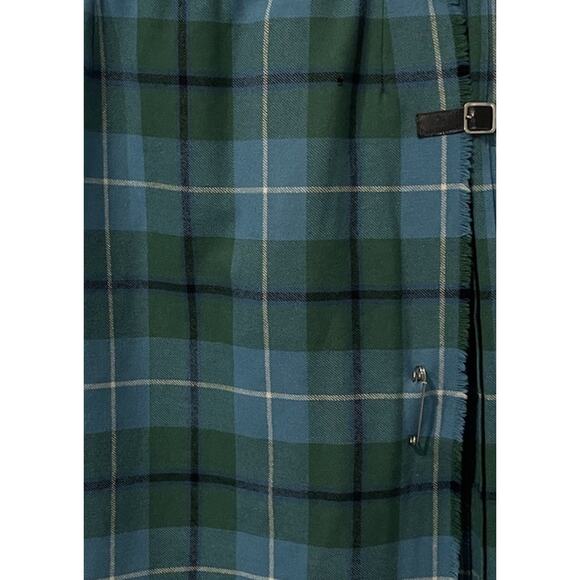 Estridge Of England-Green Plaid Tartan Pleated Wrap Wool Skirt Medium Read-VNTG - Picture 3 of 12